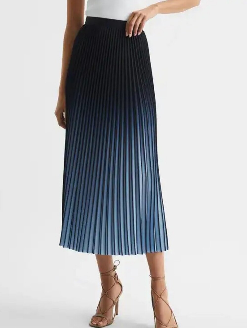 REISS Marlie Ombre Pleated Midi Skirt - Picture 3 of 10